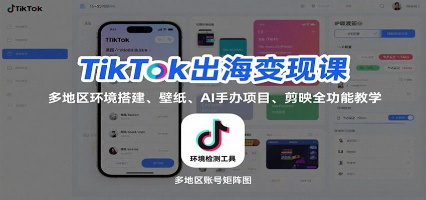 TikTok出海变现特训营,美区台湾印尼环境搭建到壁纸拉新、AI手办和剪映全功能实操 - 缩略图