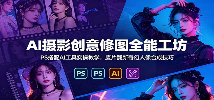 AI修图搭配PS摄影实战，人像精修、废片拯救到梦幻星空与巨大化动物合成全流程 - 缩略图