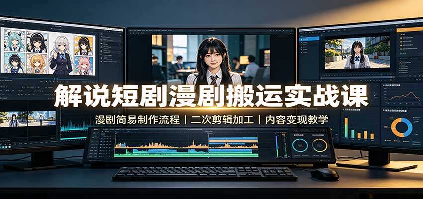 漫剧短剧解说搬运实战课，简易漫剧制作到二次剪辑成片全流程 - 缩略图