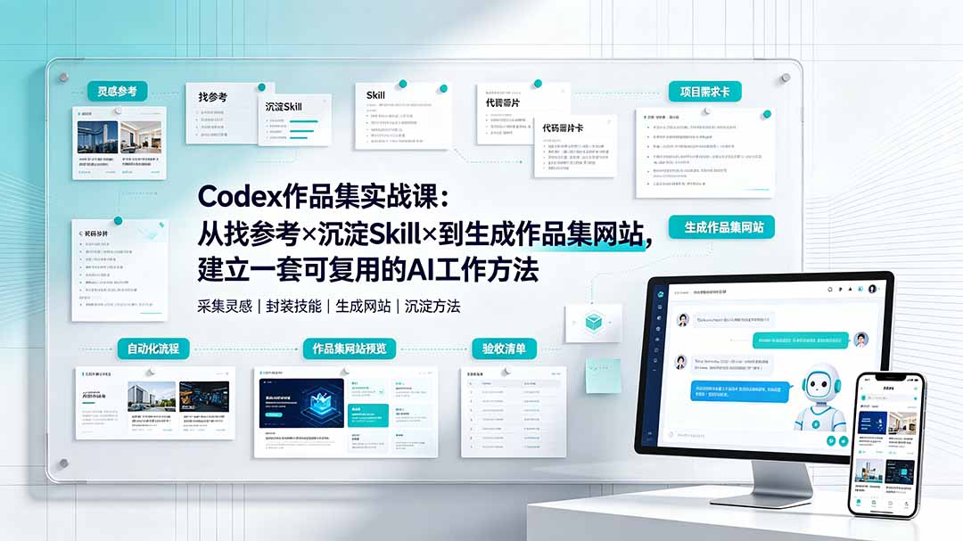 Codex作品集实战，从找参考、沉淀Skill到生成作品集网站，建立一套可复用的AI工作方法 - 缩略图