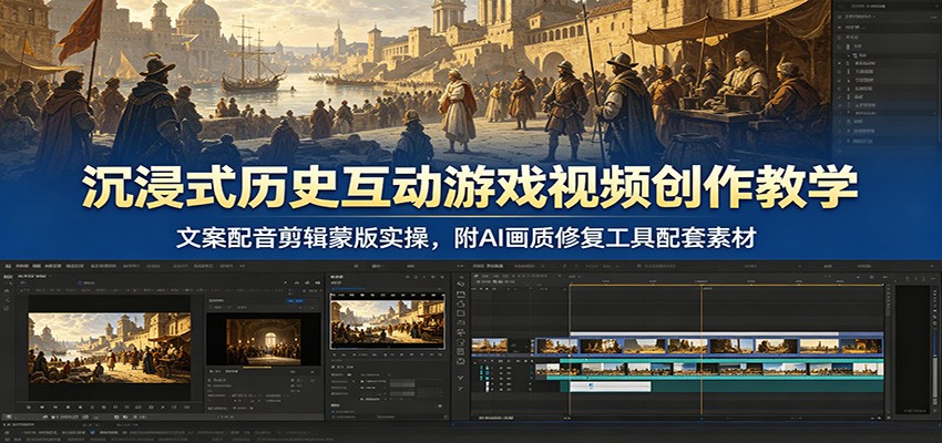 沉浸式历史互动游戏视频怎么做，文案配音剪辑蒙版全流程，附声音克隆和AI画质修复工具 - 缩略图