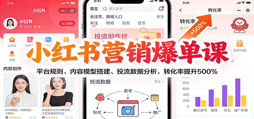 小红书内容营销与投流实战课，从内容模型搭建到聚光乘风投流，转化率提升500% - 缩略图