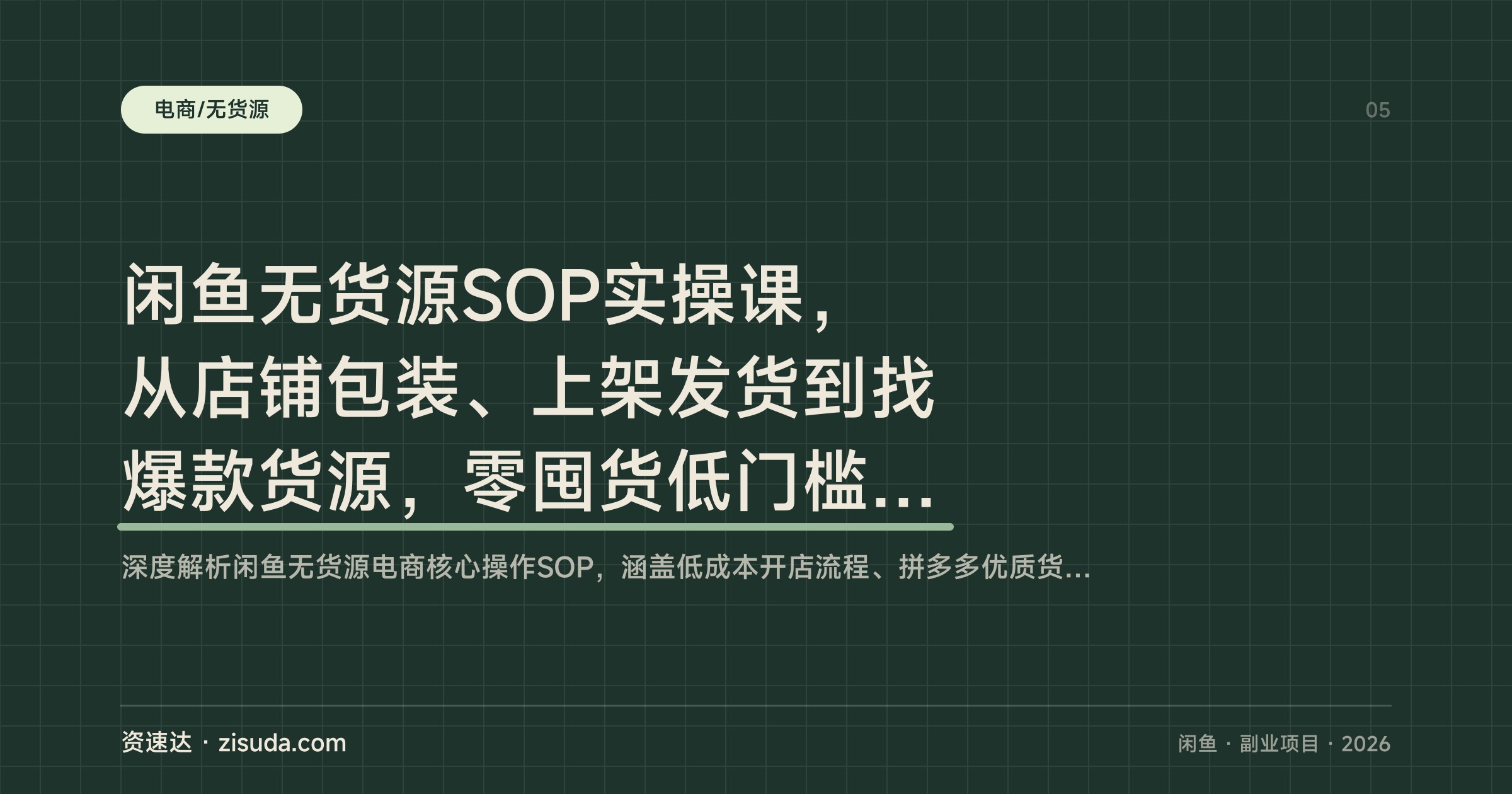 闲鱼无货源SOP实操课，从店铺包装、上架发货到找爆款货源，零囤货低门槛跑通差价模式 - 缩略图