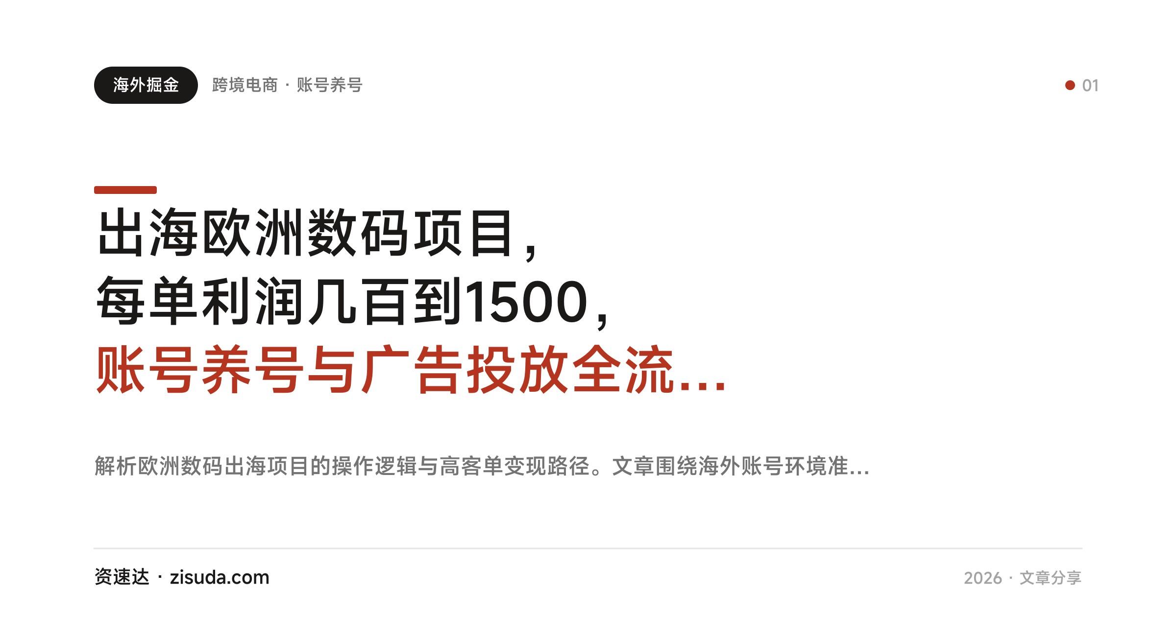 出海欧洲数码项目，每单利润几百到1500，账号养号与广告投放全流程拆解 - 缩略图