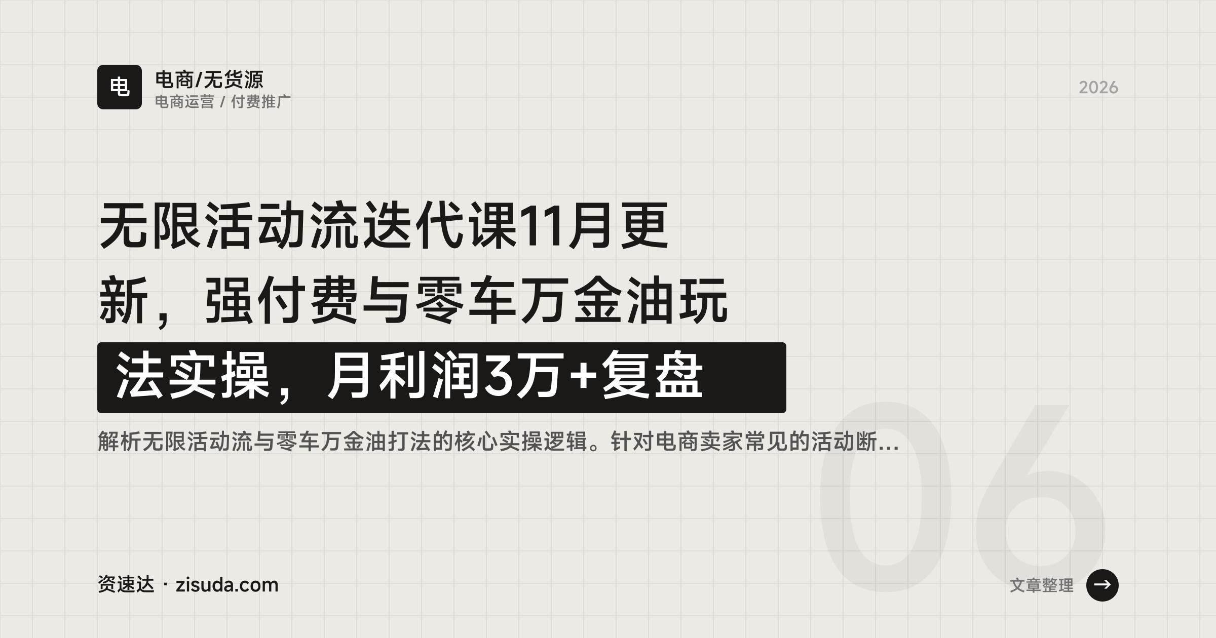 无限活动流迭代课11月更新，强付费与零车万金油玩法实操，月利润3万+复盘 - 缩略图
