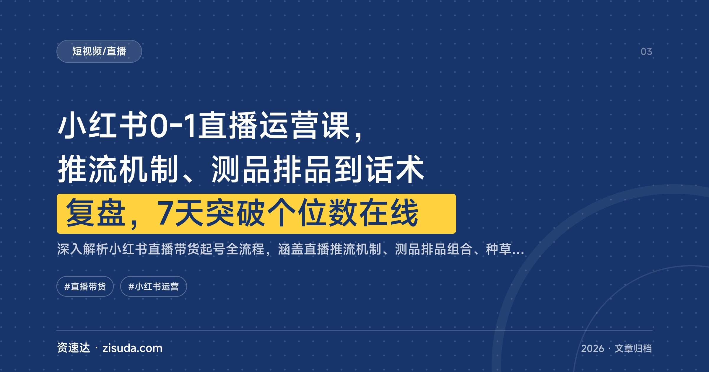 小红书0-1直播运营课，推流机制、测品排品到话术复盘，7天突破个位数在线 - 缩略图