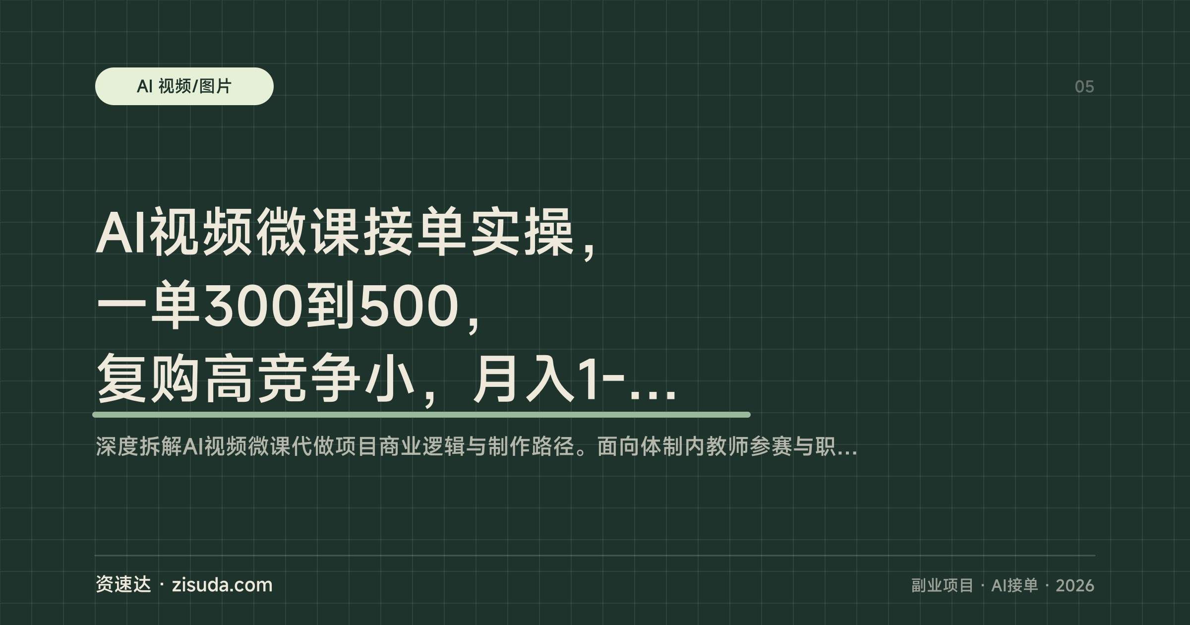 AI视频微课接单实操，一单300到500，复购高竞争小，月入1-2W的项目拆解 - 缩略图