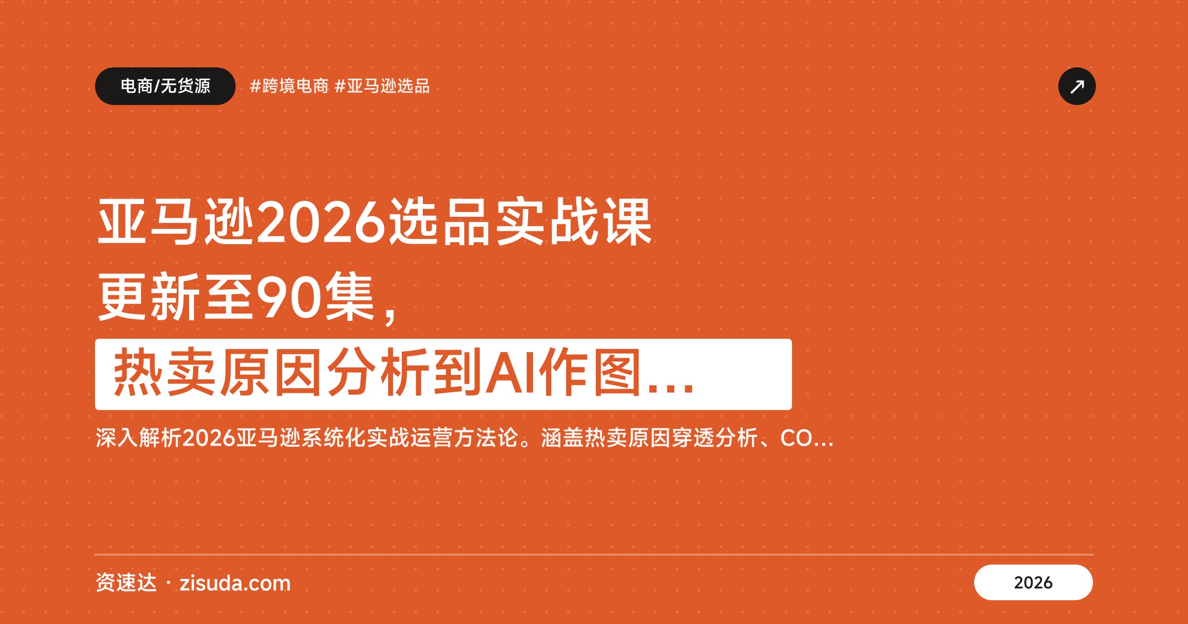 亚马逊2026选品实战课更新至90集，热卖原因分析到AI作图，加广告进阶和数据原理 - 缩略图