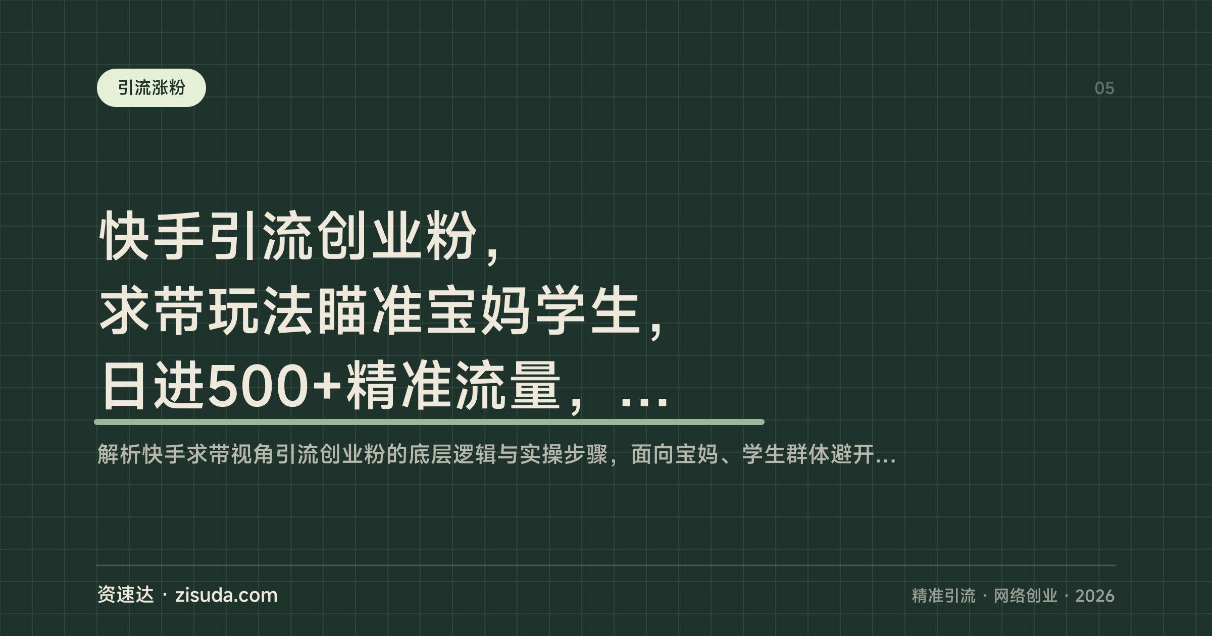 快手引流创业粉,求带玩法瞄准宝妈学生,日进500+精准流量,对标到变现实操拆解 - 缩略图