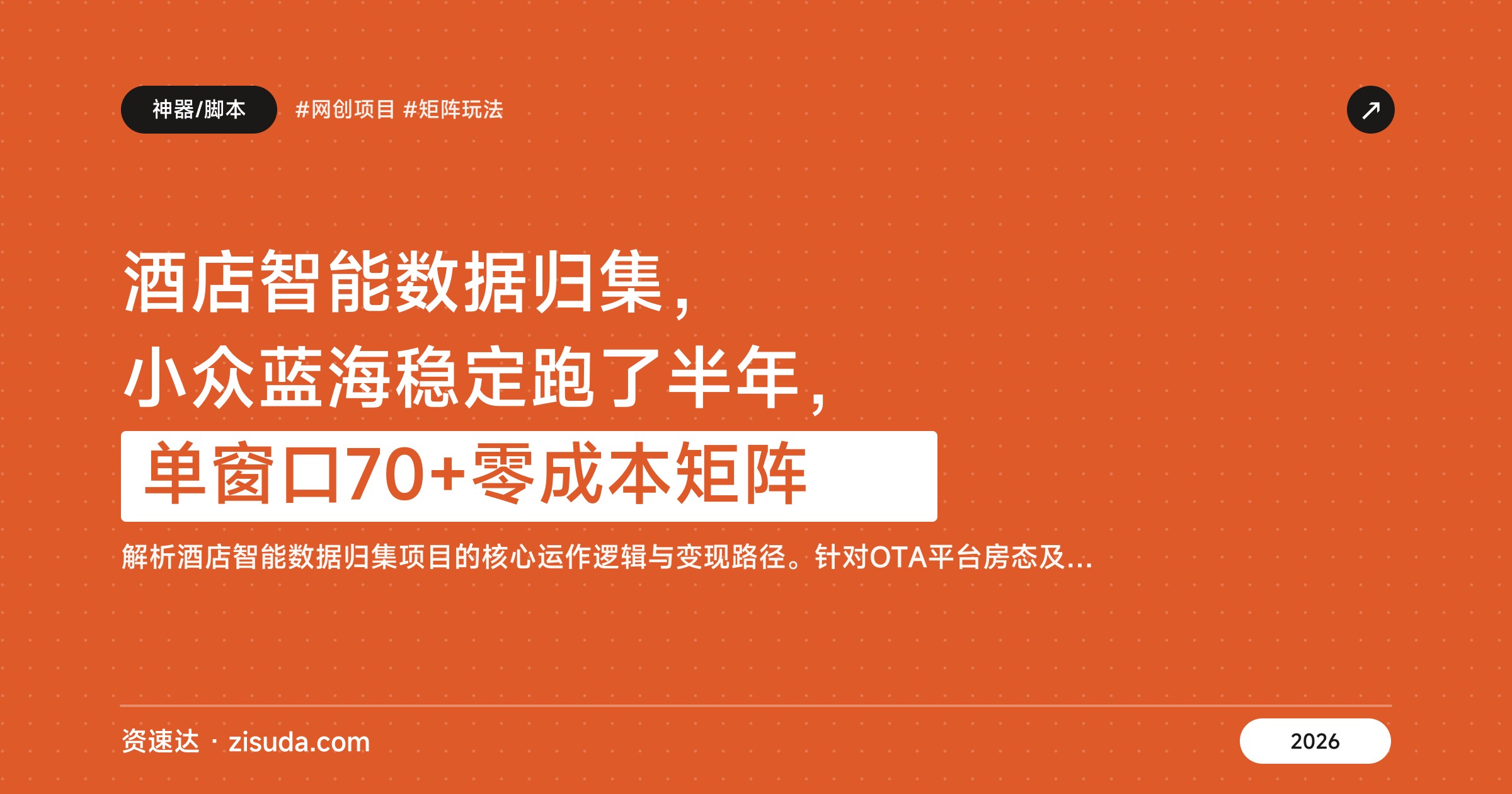 酒店智能数据归集，小众蓝海稳定跑了半年，单窗口70+零成本矩阵 - 缩略图
