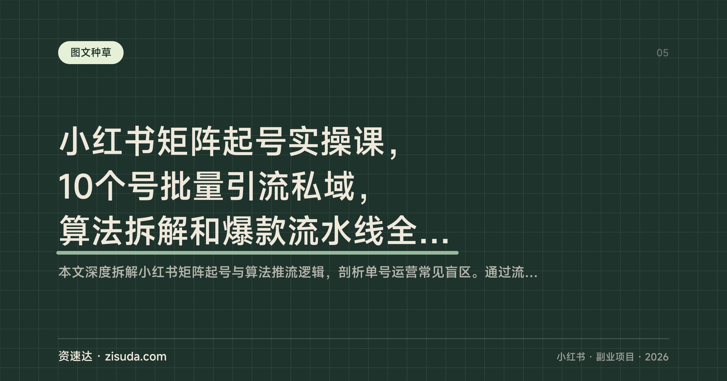 小红书矩阵起号实操课，10个号批量引流私域，算法拆解和爆款流水线全流程 - 缩略图