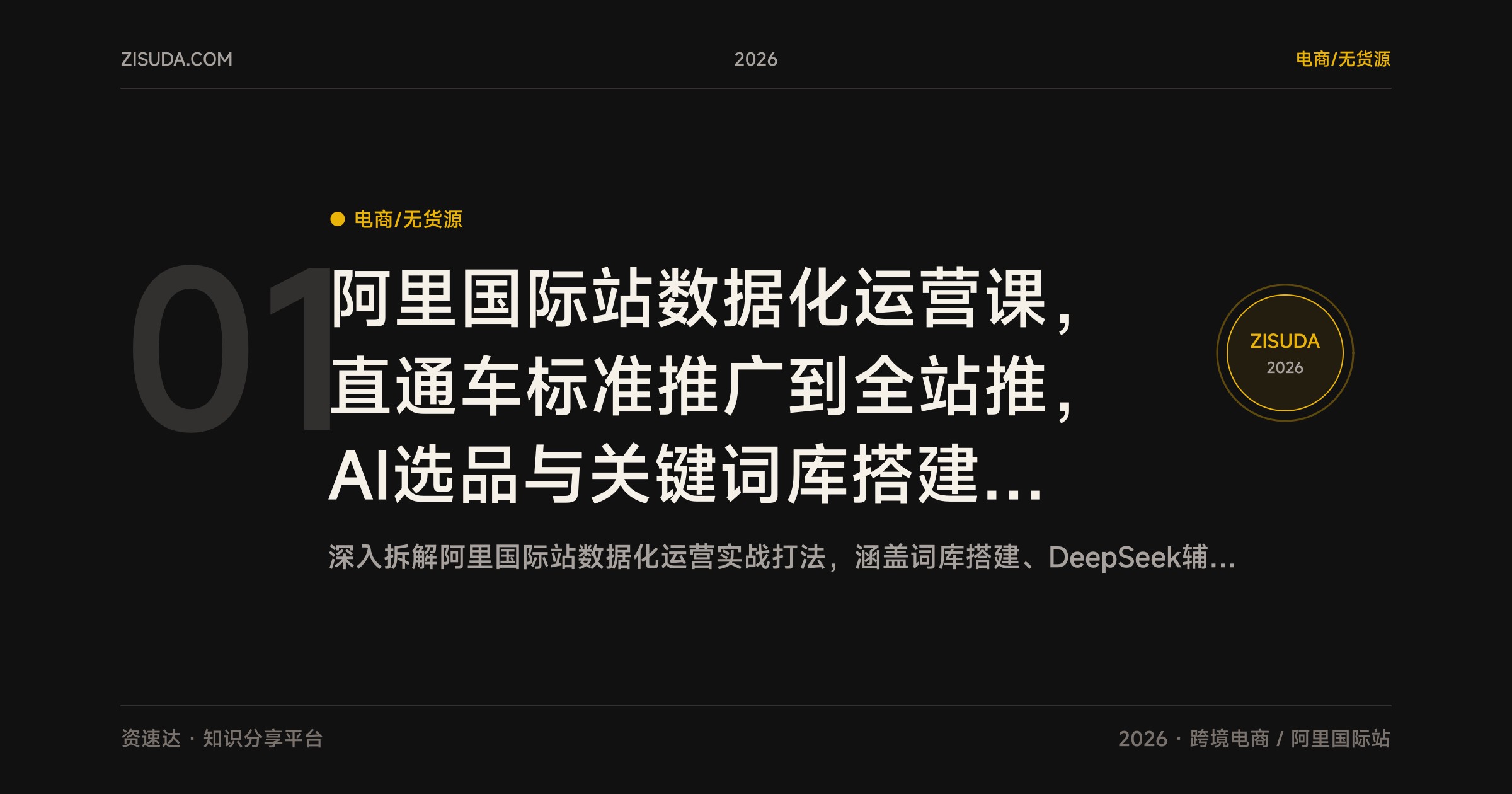 阿里国际站数据化运营课，直通车标准推广到全站推，AI选品与关键词库搭建提升询盘转化 - 缩略图