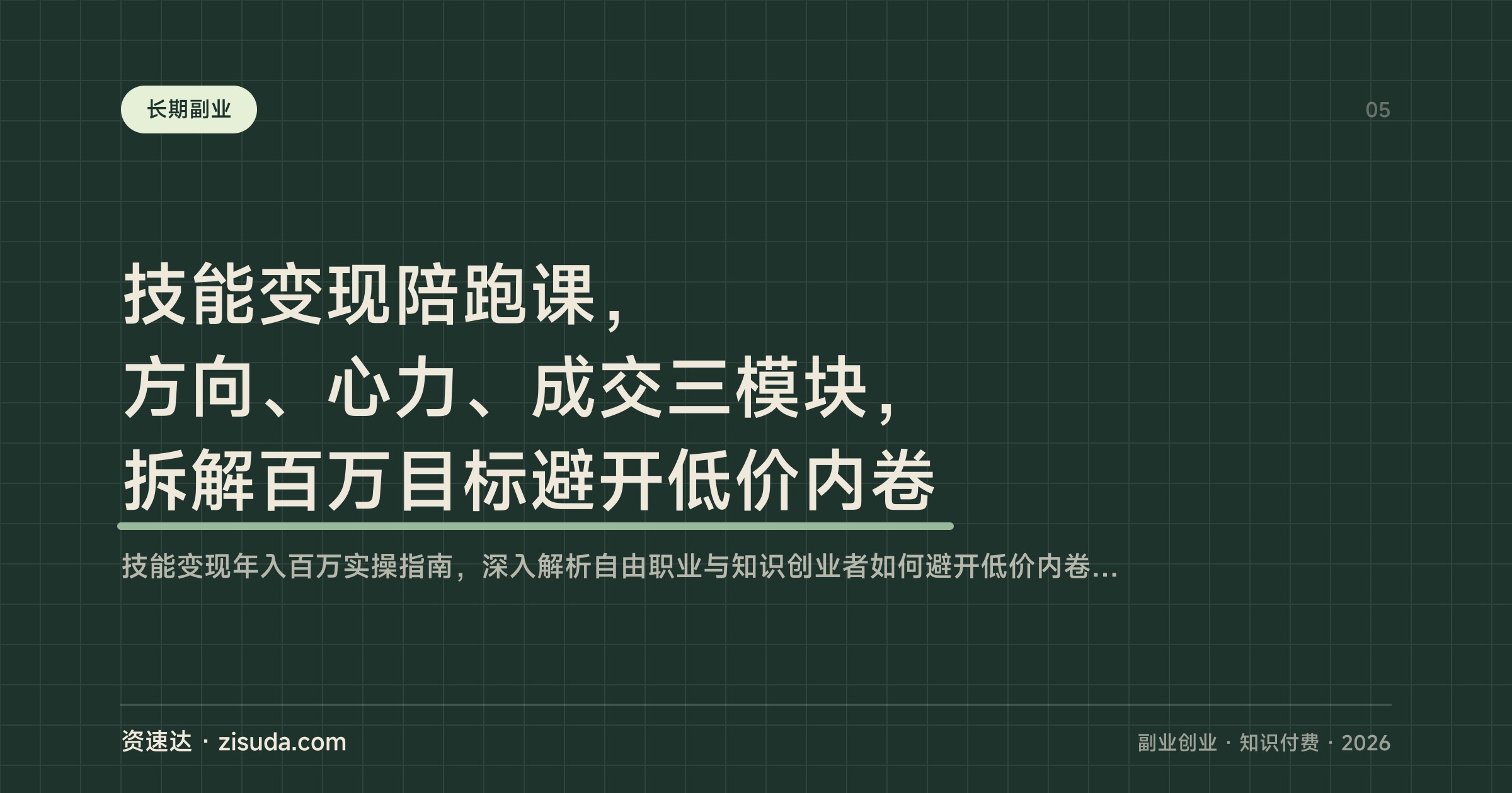 技能变现陪跑课，方向、心力、成交三模块，拆解百万目标避开低价内卷 - 缩略图