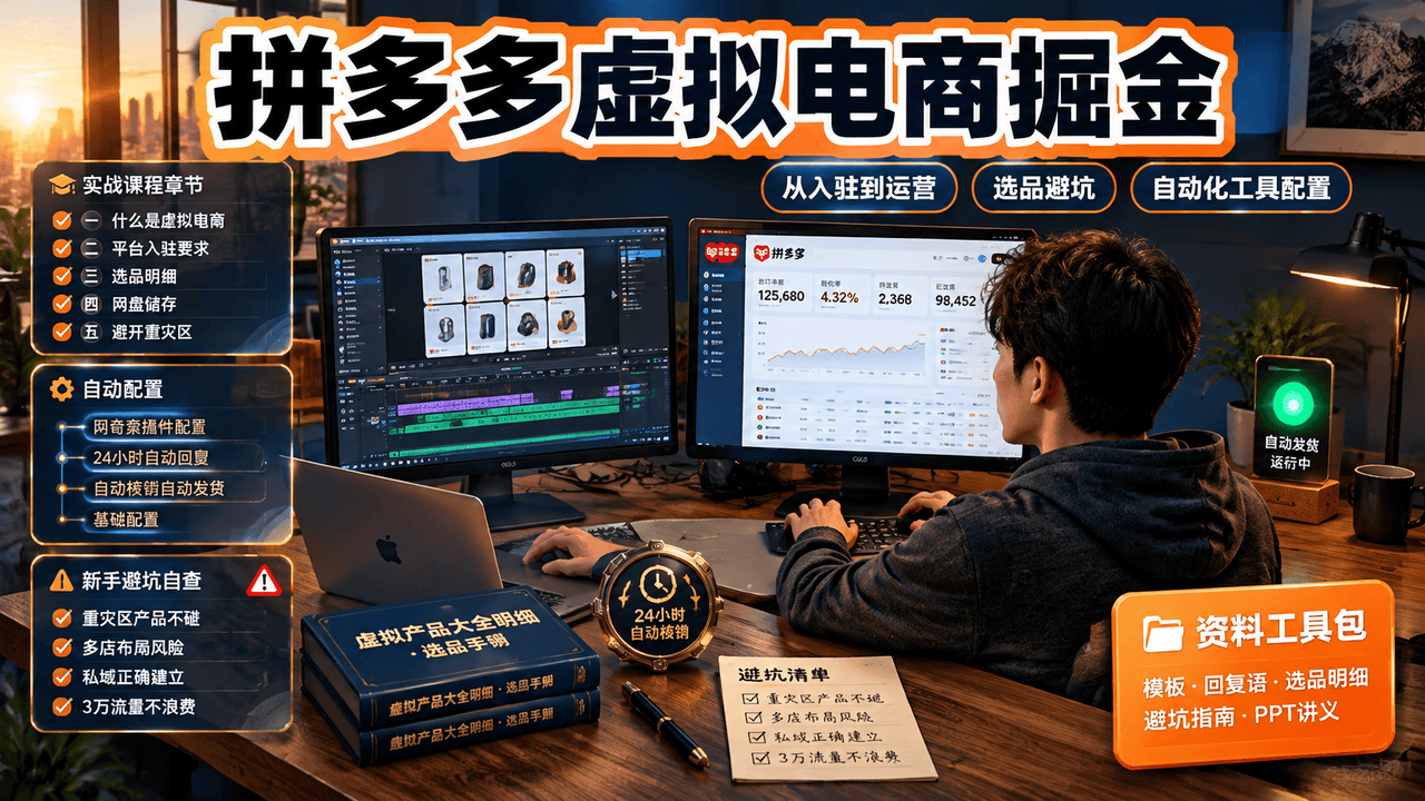 拼多多虚拟电商实操，从入驻选品避坑到阿奇索自动发货，把客户沉淀成私域 - 缩略图