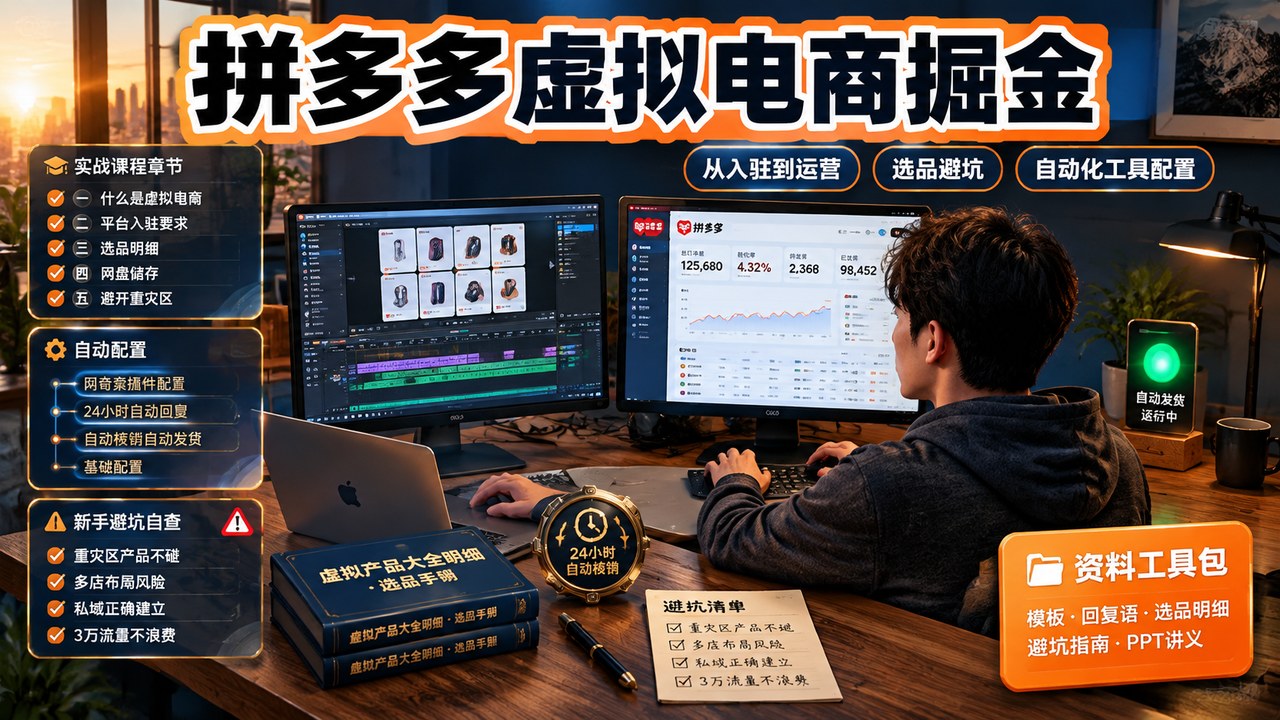 拼多多虚拟电商实操，从入驻选品避坑到阿奇索自动发货，把客户沉淀成私域 - 缩略图