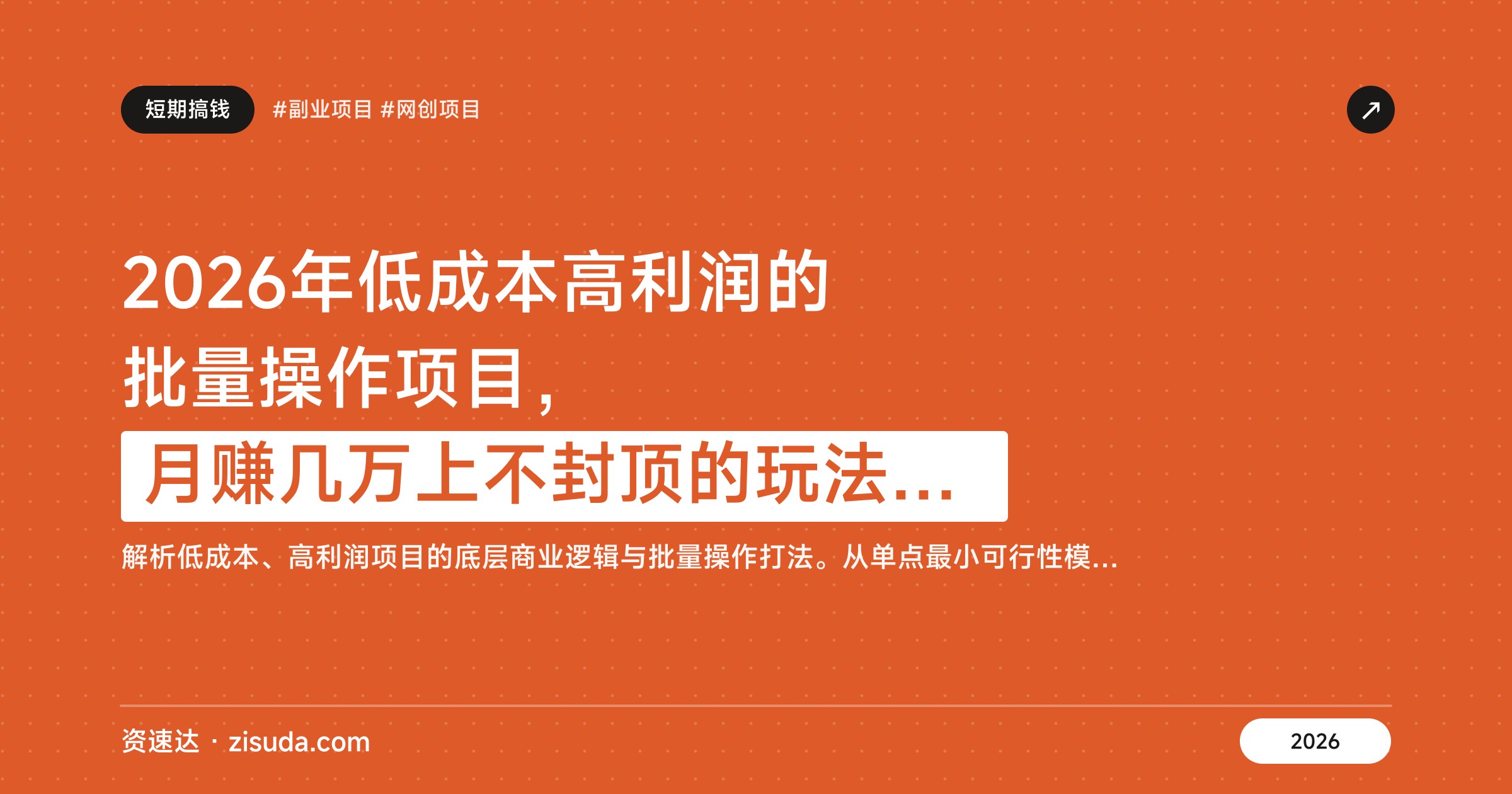 2026年低成本高利润的批量操作项目，月赚几万上不封顶的玩法分享 - 缩略图