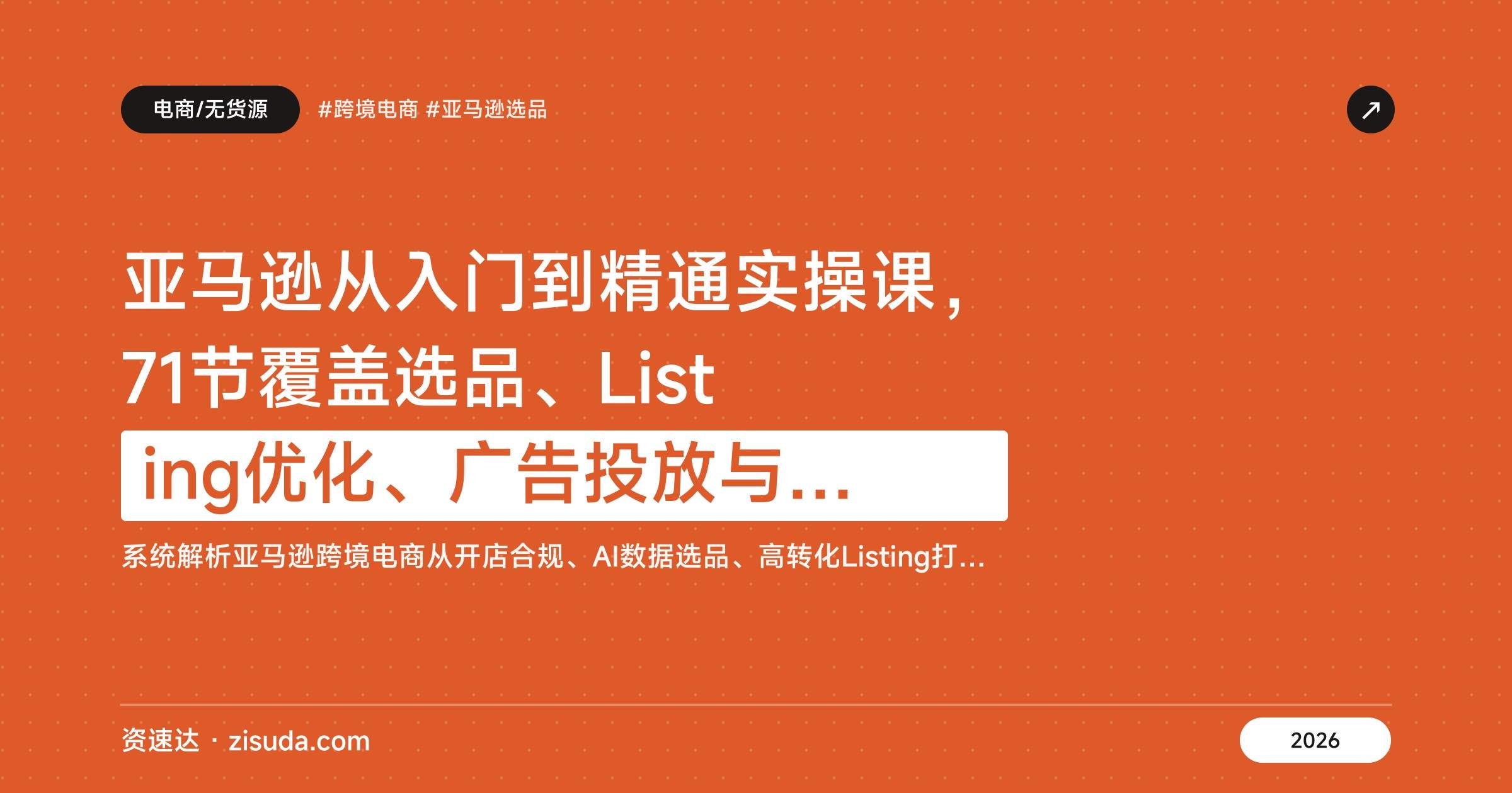 亚马逊从入门到精通实操课，71节覆盖选品、Listing优化、广告投放与AI选品 - 缩略图