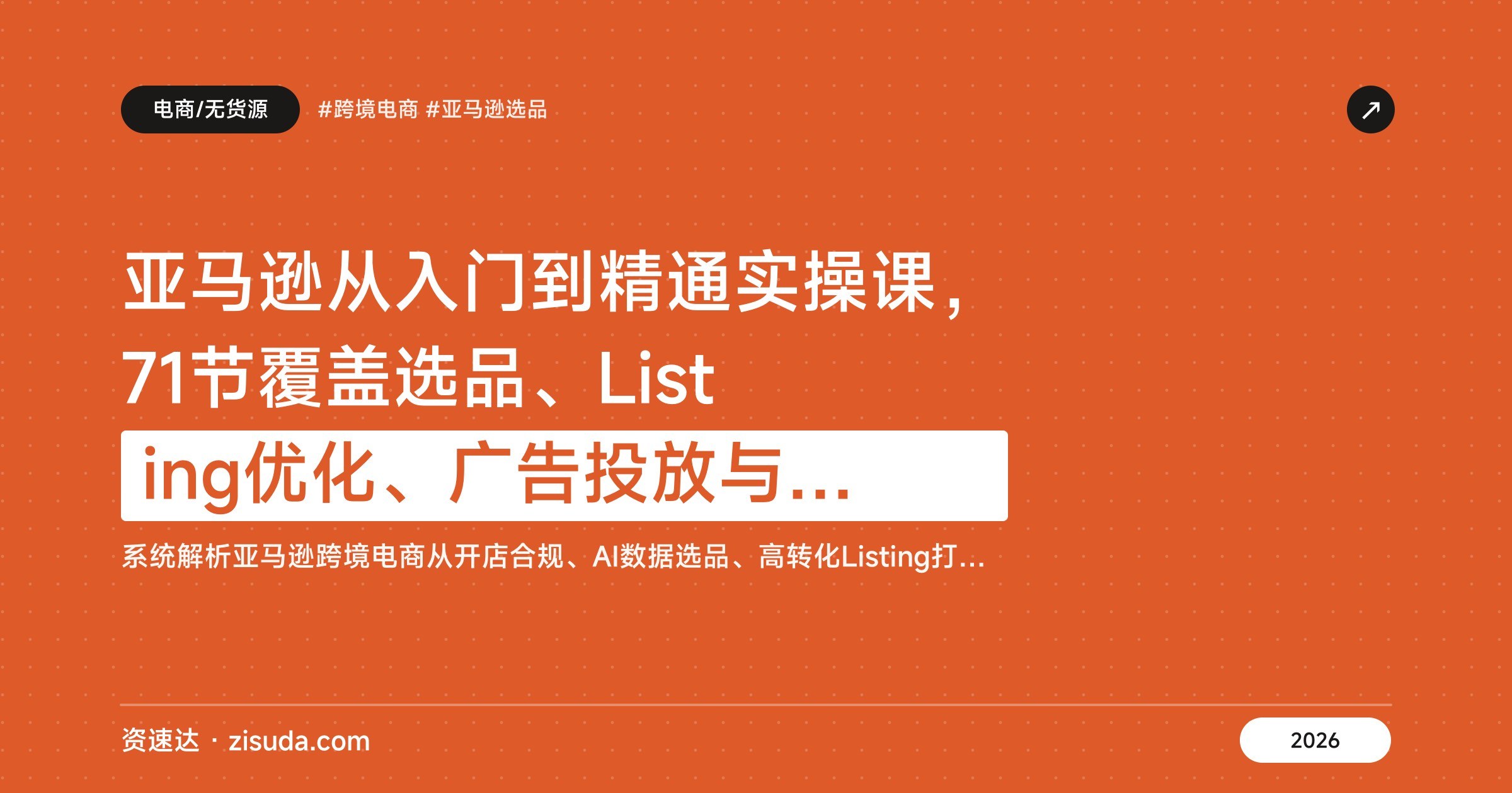 亚马逊从入门到精通实操课，71节覆盖选品、Listing优化、广告投放与AI选品 - 缩略图