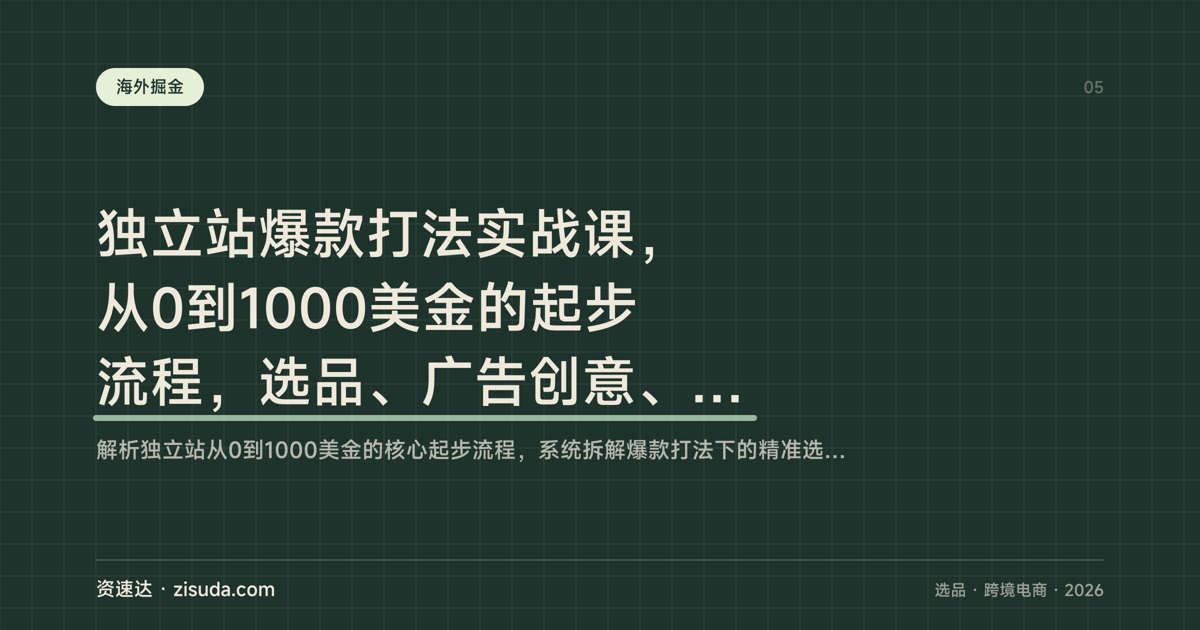 独立站爆款打法实战课，从0到1000美金的起步流程，选品、广告创意、测试活动到重定向全链路拆解 - 缩略图