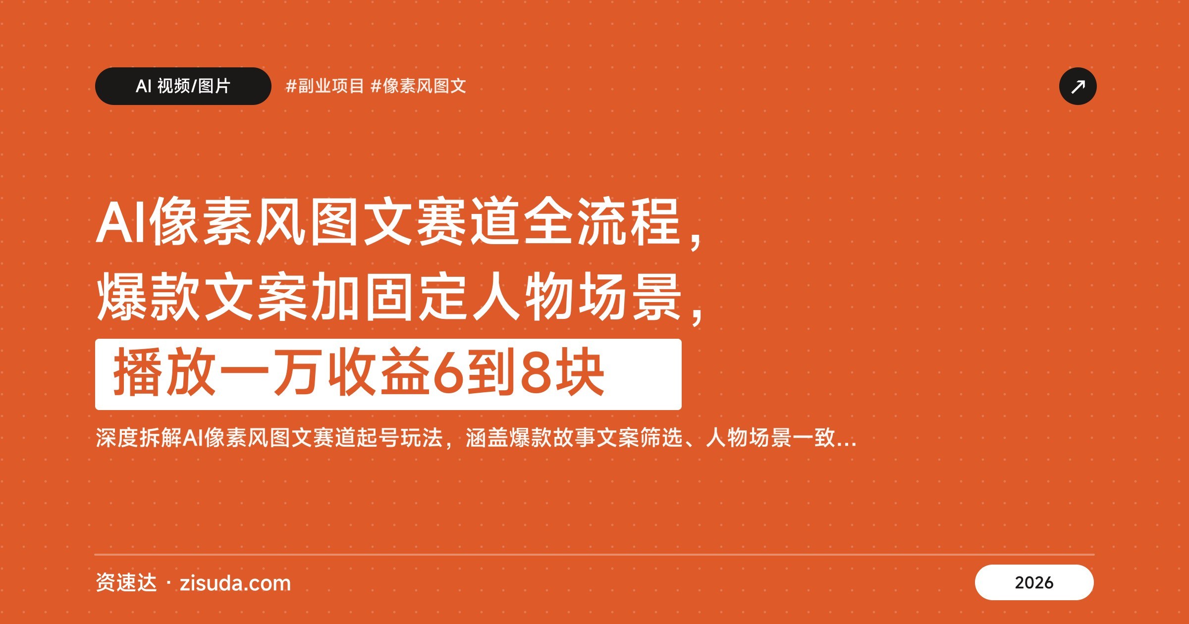 AI像素风图文赛道全流程，爆款文案加固定人物场景，播放一万收益6到8块 - 缩略图