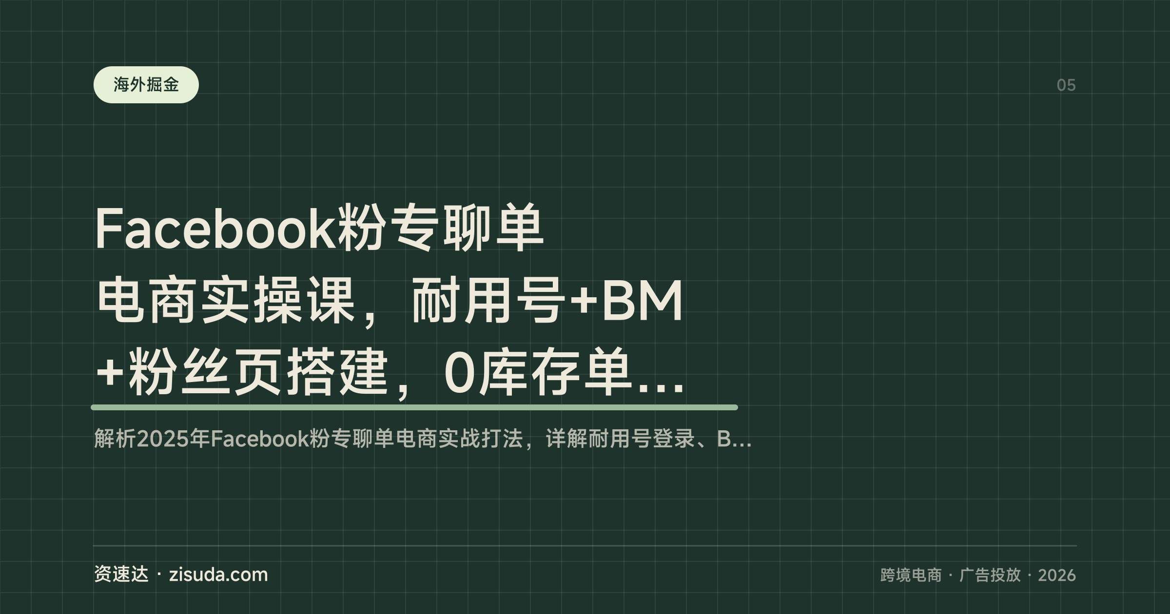 Facebook粉专聊单电商实操课,耐用号+BM+粉丝页搭建,0库存单人月入1-2万 - 缩略图
