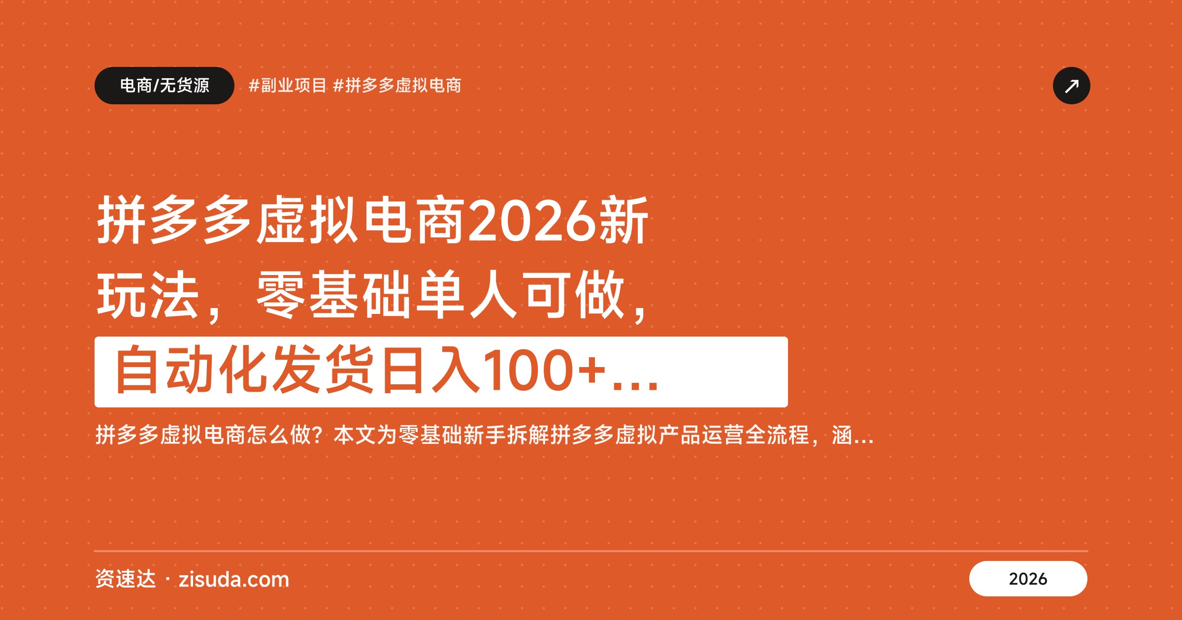 拼多多虚拟电商2026新玩法，零基础单人可做，自动化发货日入100+可放大 - 缩略图