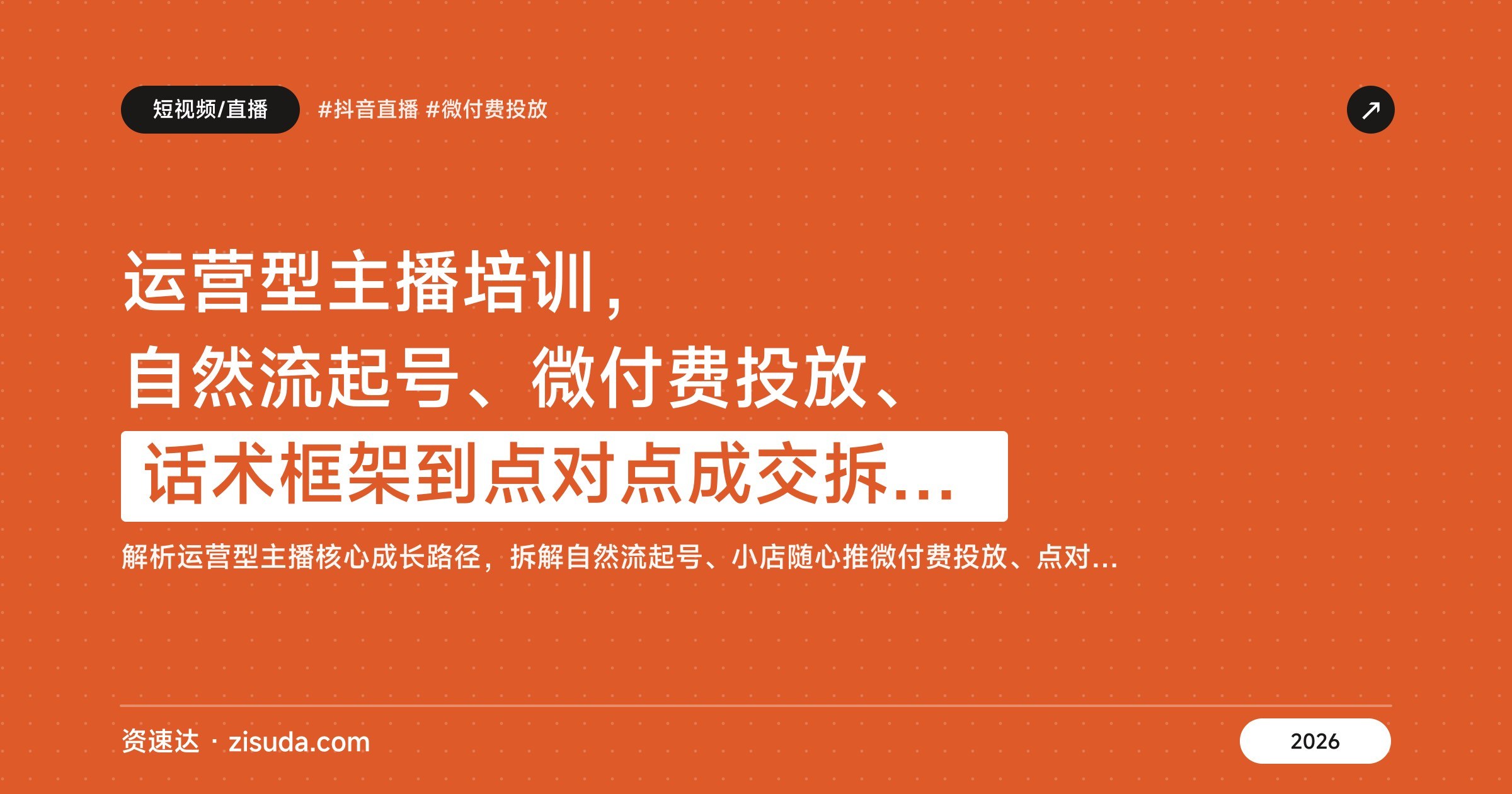 运营型主播培训,自然流起号、微付费投放、话术框架到点对点成交拆解,持续更新 - 缩略图