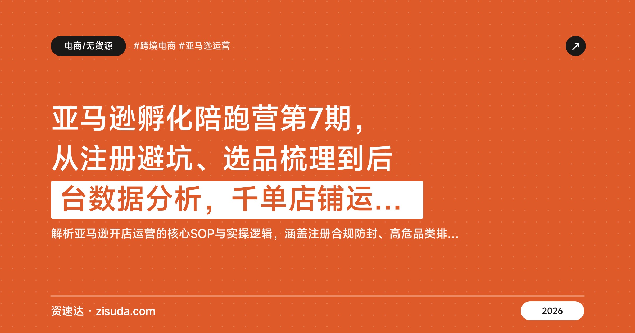 亚马逊孵化陪跑营第7期，从注册避坑、选品梳理到后台数据分析，千单店铺运营SOP实战 - 缩略图