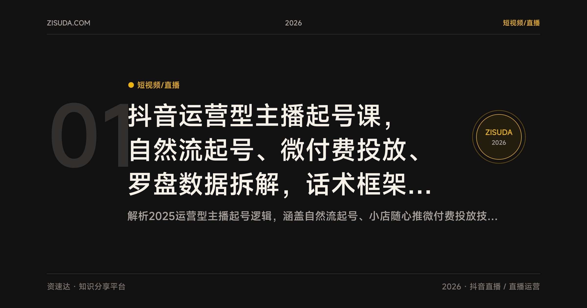 抖音运营型主播起号课，自然流起号、微付费投放、罗盘数据拆解，话术框架持续更新 - 缩略图
