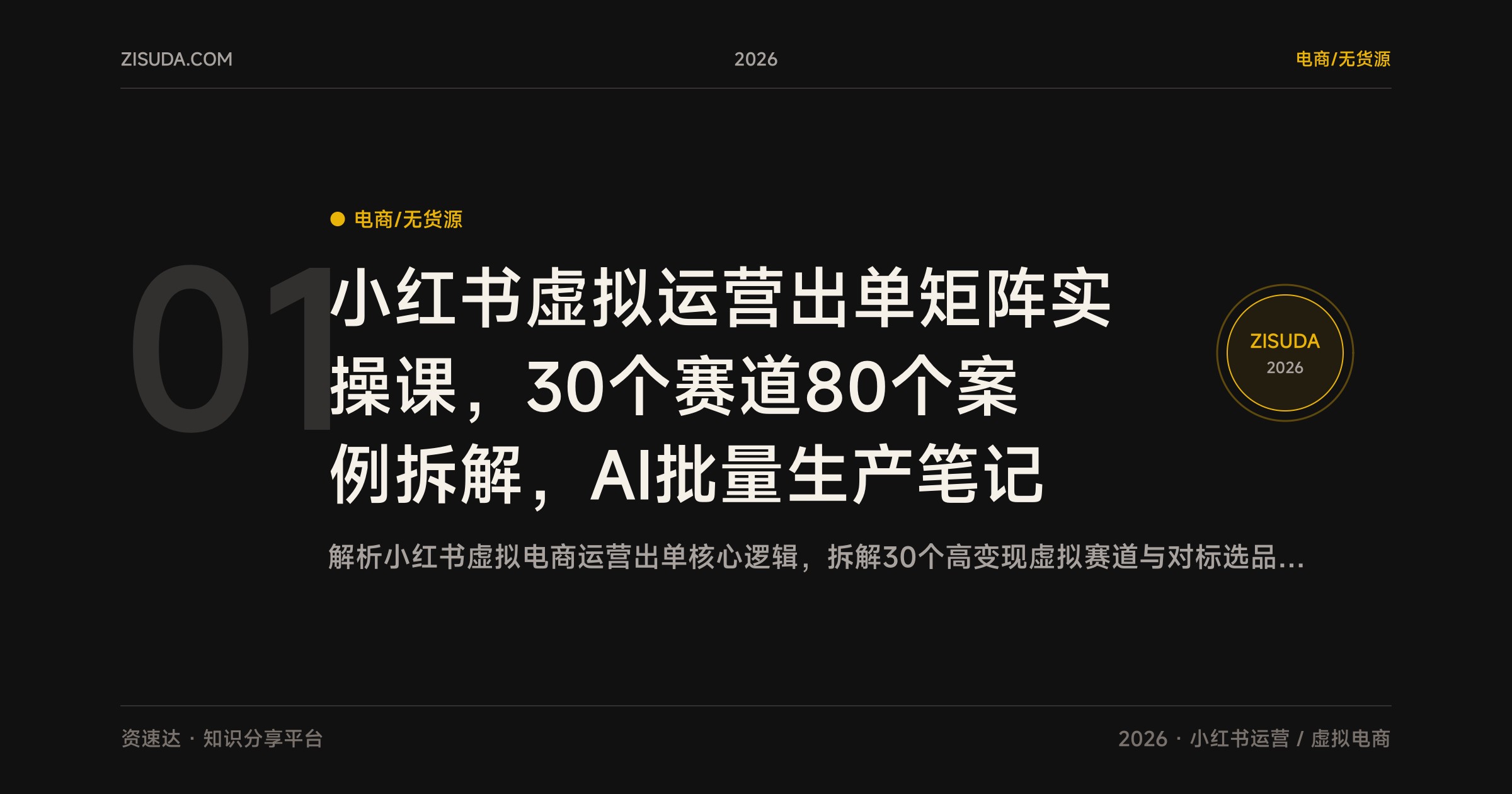 小红书虚拟运营出单矩阵实操课，30个赛道80个案例拆解，AI批量生产笔记 - 缩略图