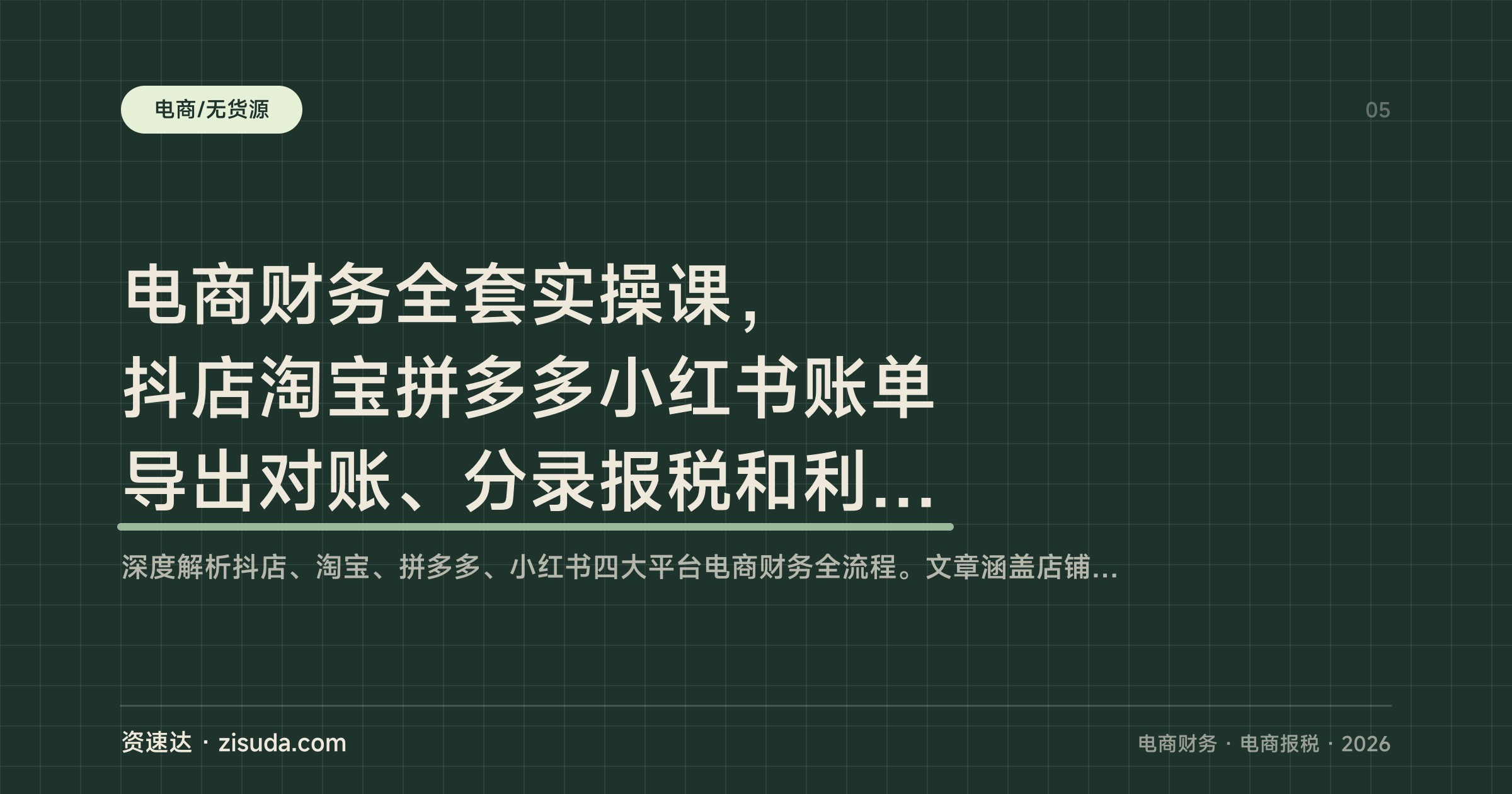 电商财务全套实操课，抖店淘宝拼多多小红书账单导出对账、分录报税和利润表搭建 - 缩略图