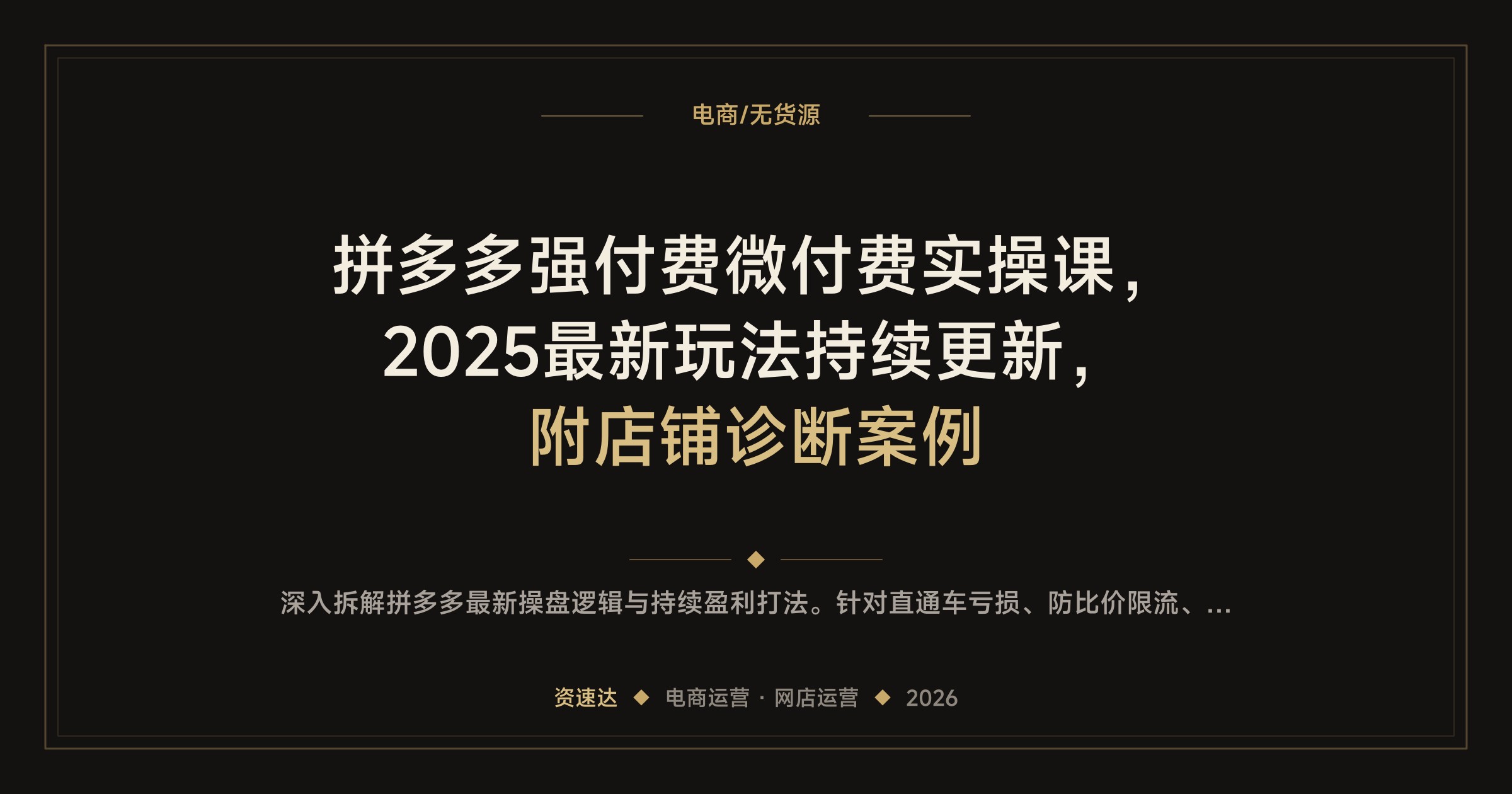 拼多多强付费微付费实操课，2025最新玩法持续更新，附店铺诊断案例 - 缩略图