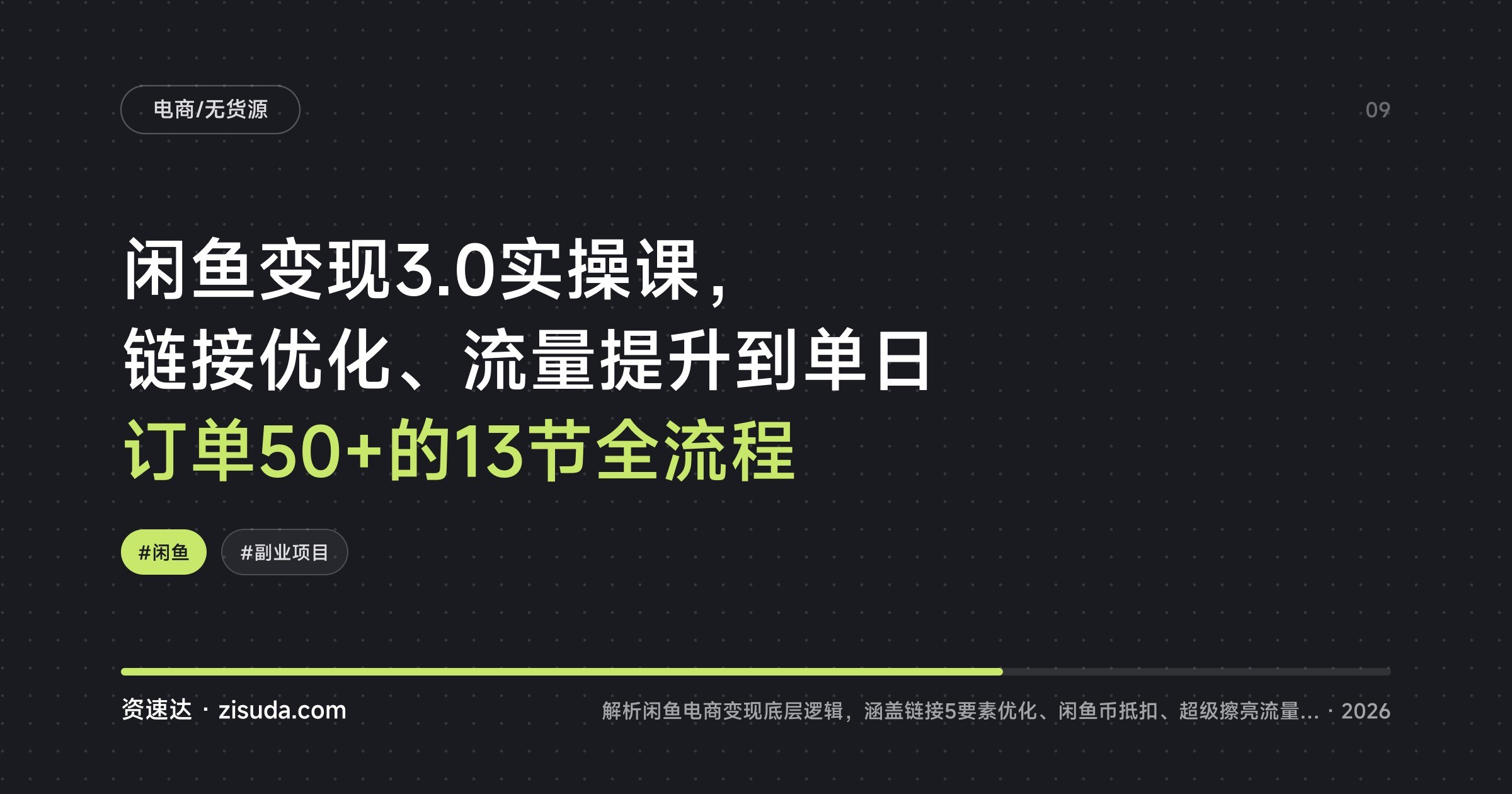 闲鱼变现3.0实操课，链接优化、流量提升到单日订单50+的13节全流程 - 缩略图