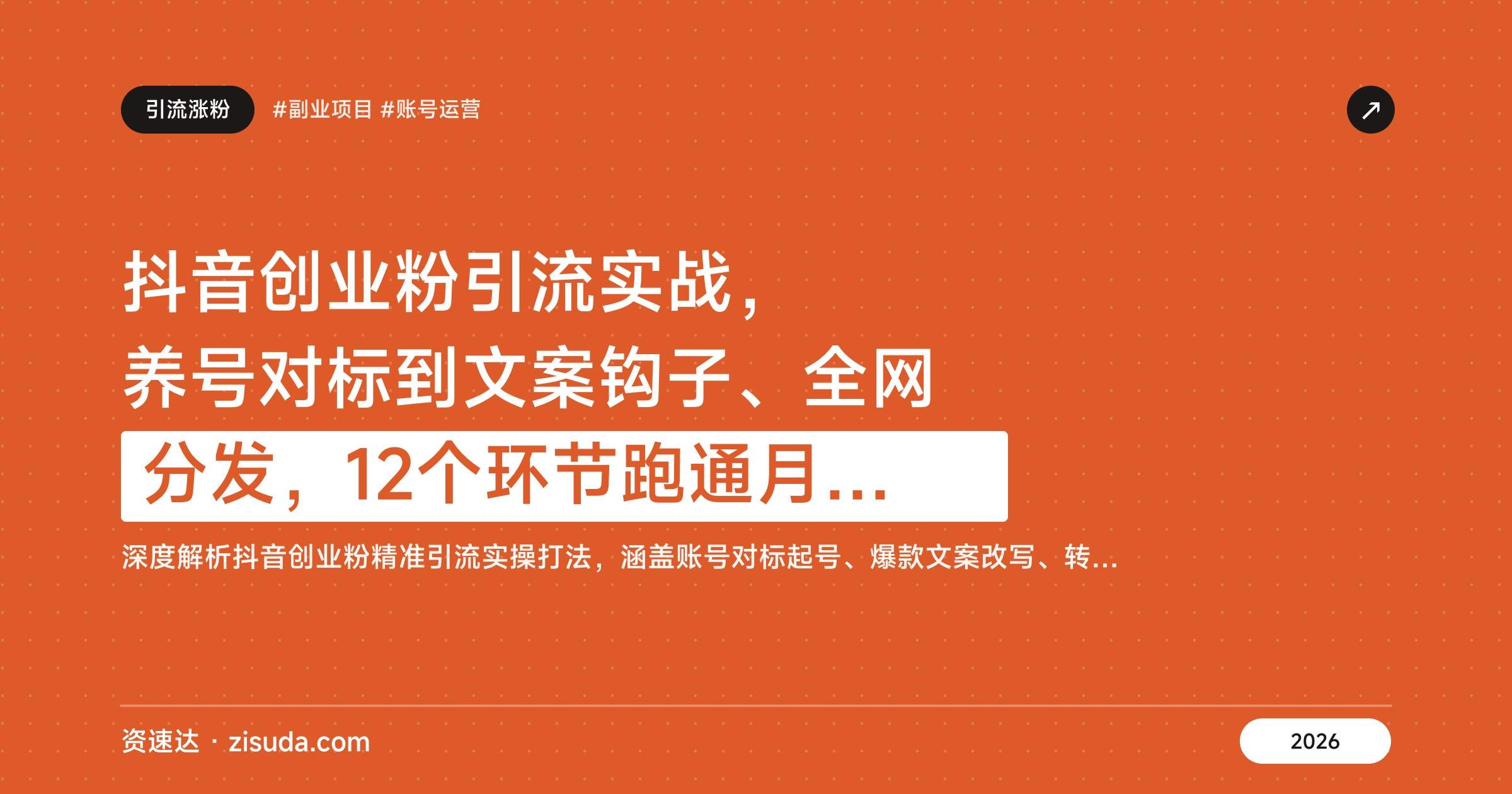 抖音创业粉引流实战，养号对标到文案钩子、全网分发，12个环节跑通月变现5万 - 缩略图