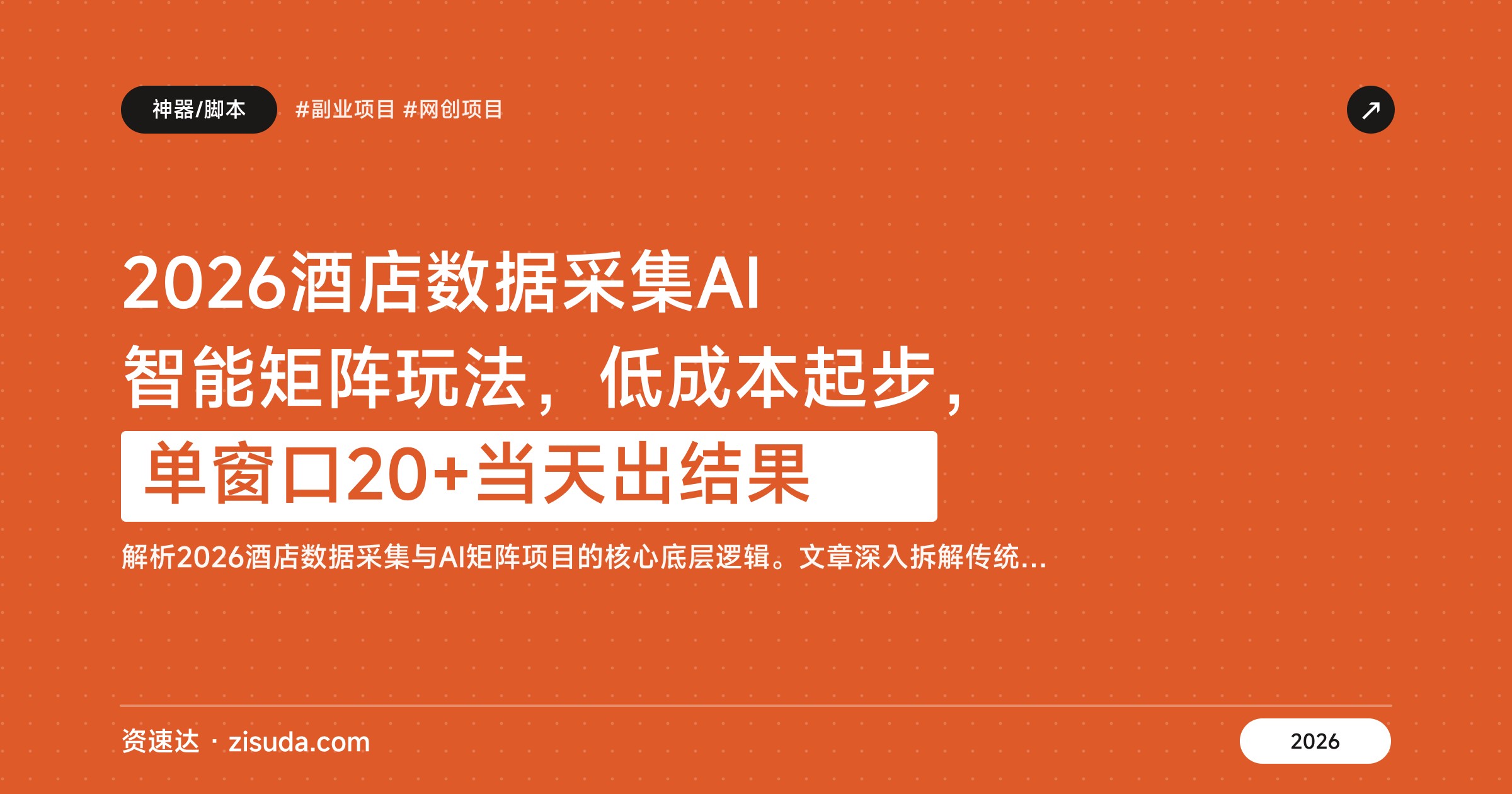 2026酒店数据采集AI智能矩阵玩法，低成本起步，单窗口20+当天出结果 - 缩略图