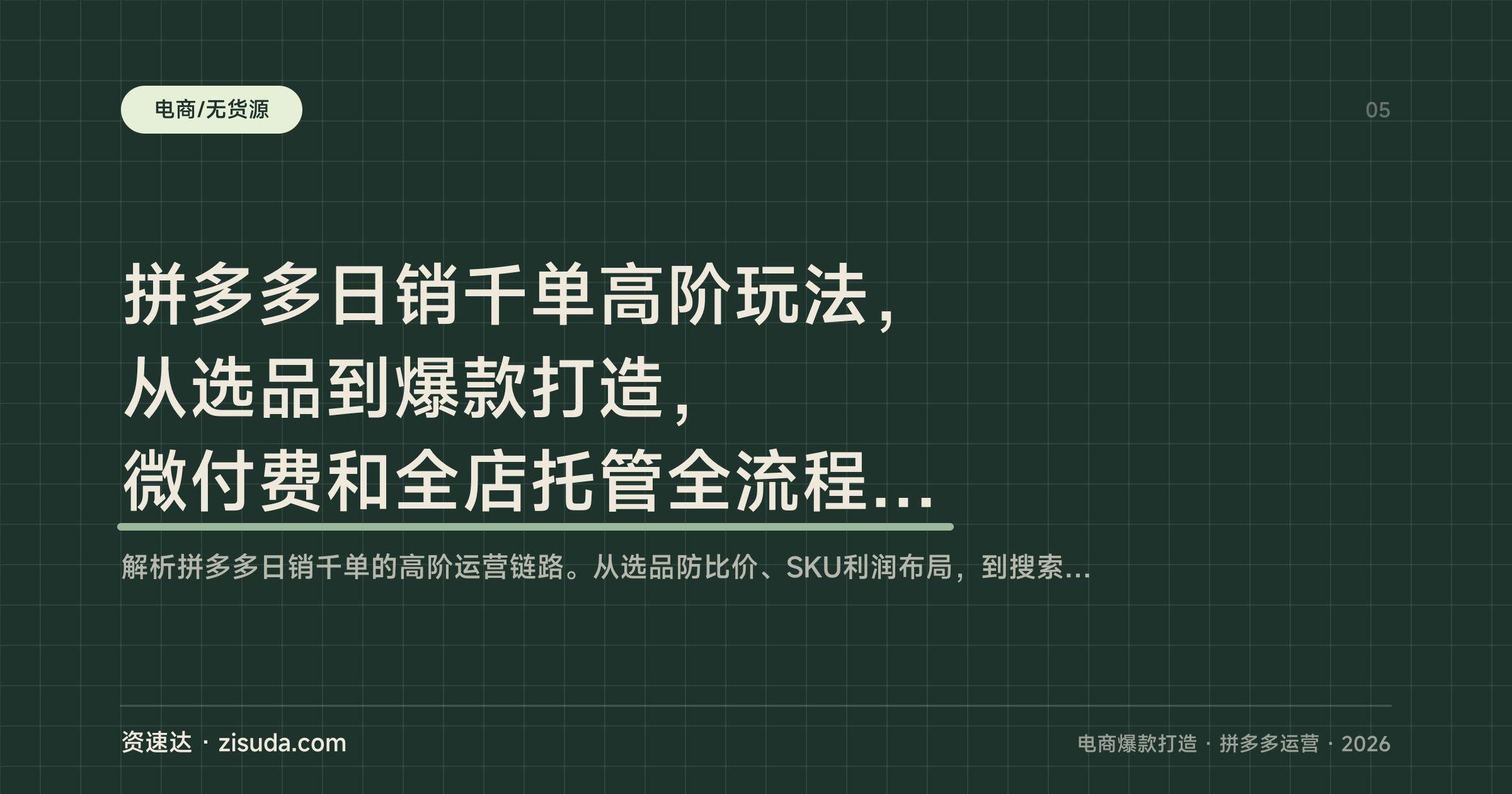 拼多多日销千单高阶玩法，从选品到爆款打造，微付费和全店托管全流程实操，更新到2025年8月 - 缩略图