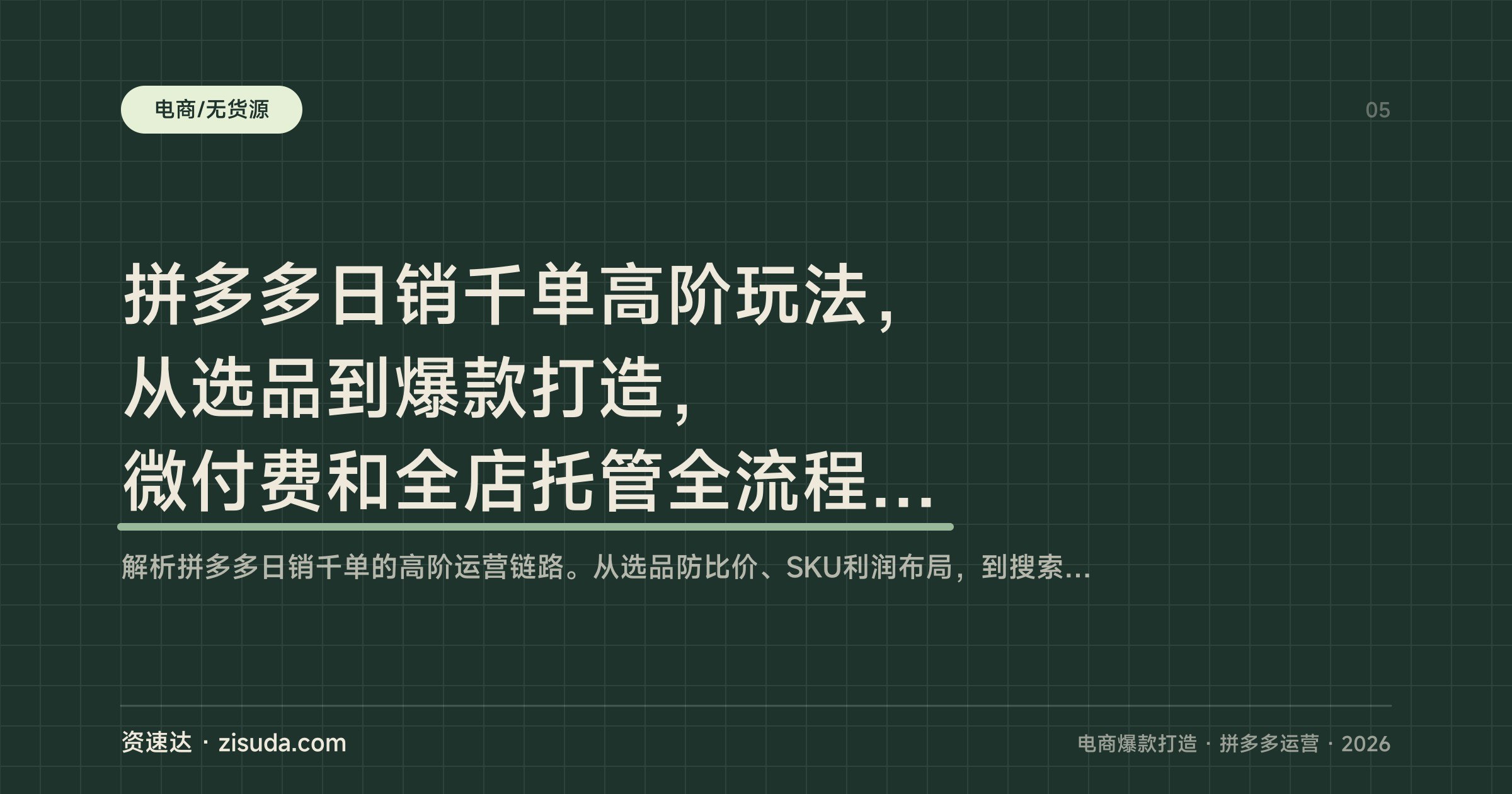 拼多多日销千单高阶玩法，从选品到爆款打造，微付费和全店托管全流程实操，更新到2025年8月 - 缩略图